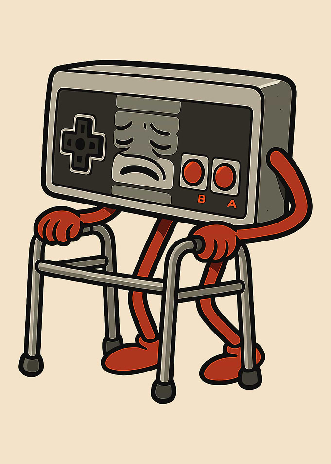 Old Game Controller Poster, Funny Retro Gaming Wall Art, Vintage Gamer Humor Print