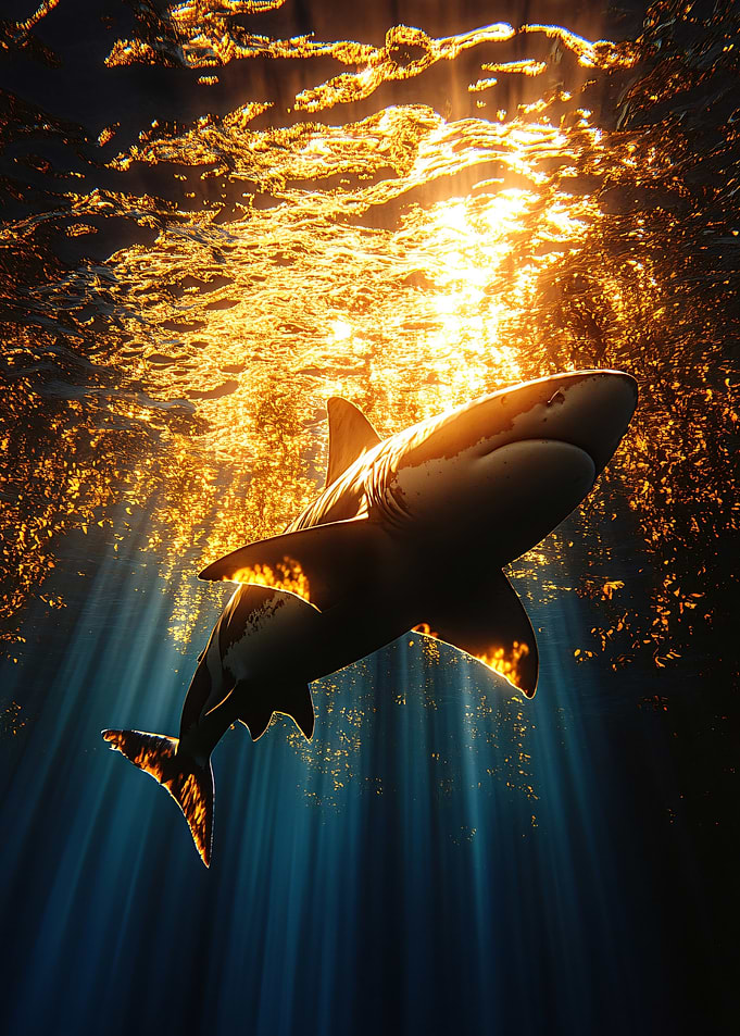 Great White Shark Underwater Sunlight