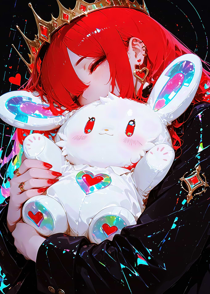 Queen Anime Girl with Plush Bunny