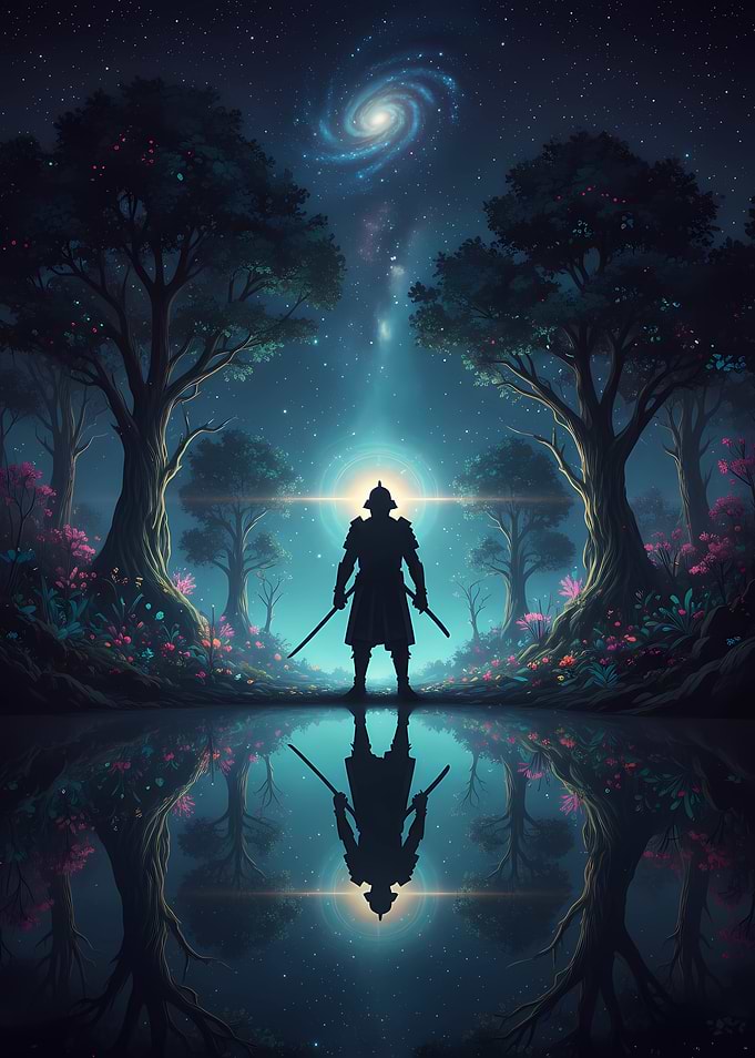 Samurai in a mystical forest