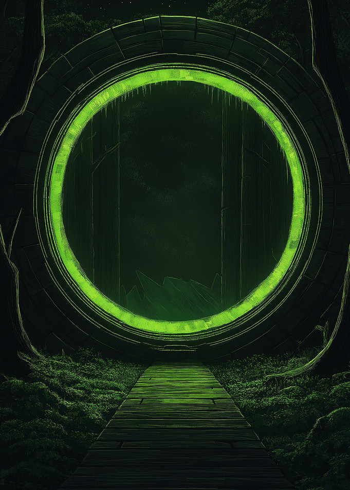 Mystical Green Portal in Dark Forest