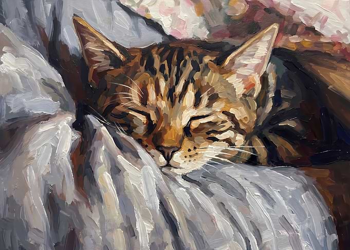 Sleeping Tabby Cat Painting