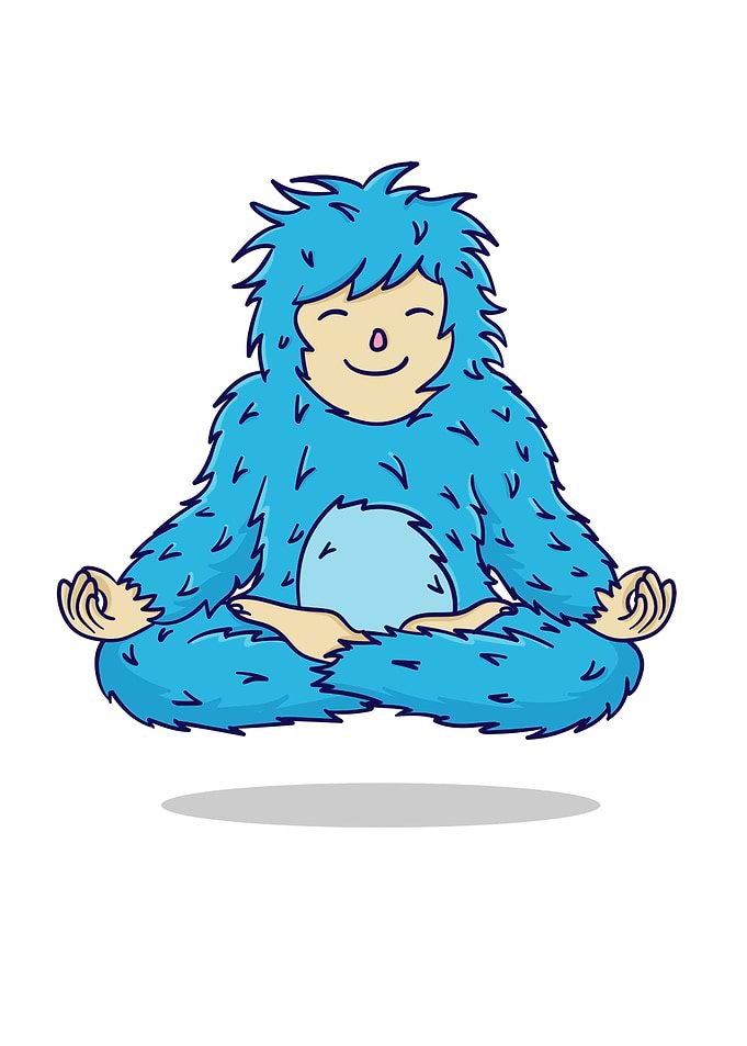 Meditating Blue Yeti Cartoon Illustration