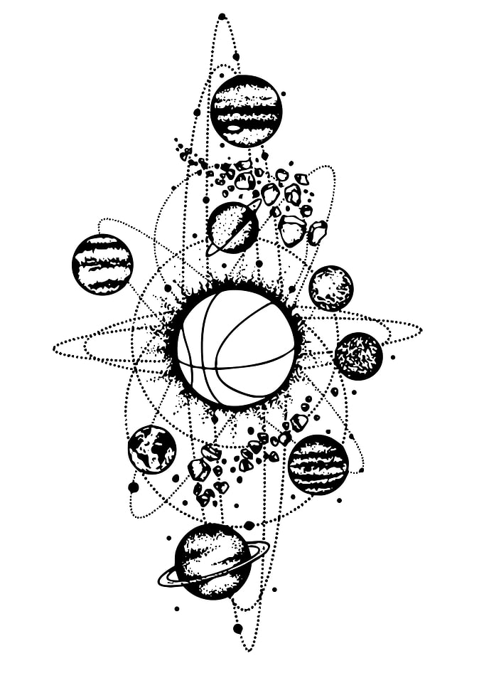 Basketball Solar System Black and White