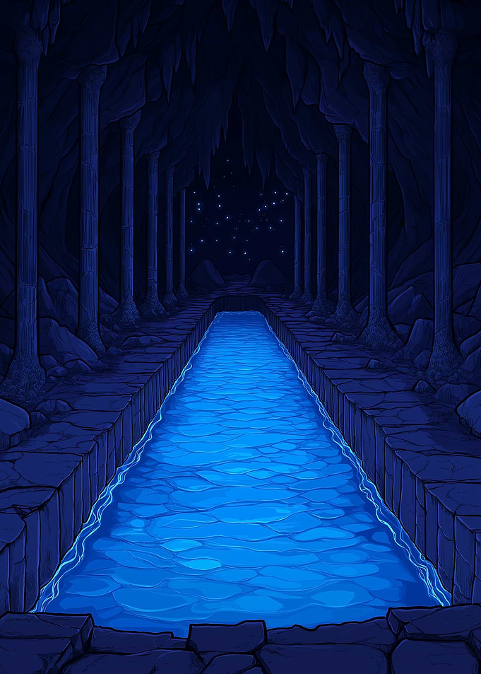 Blue River in Dark Cave