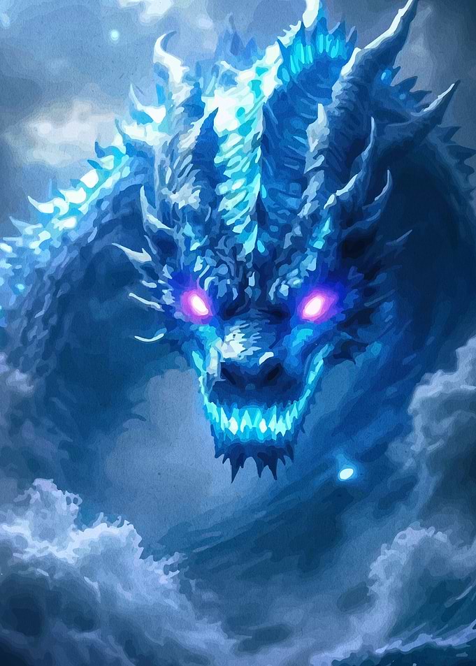 Majestic Blue Dragon in Cloudy Sky