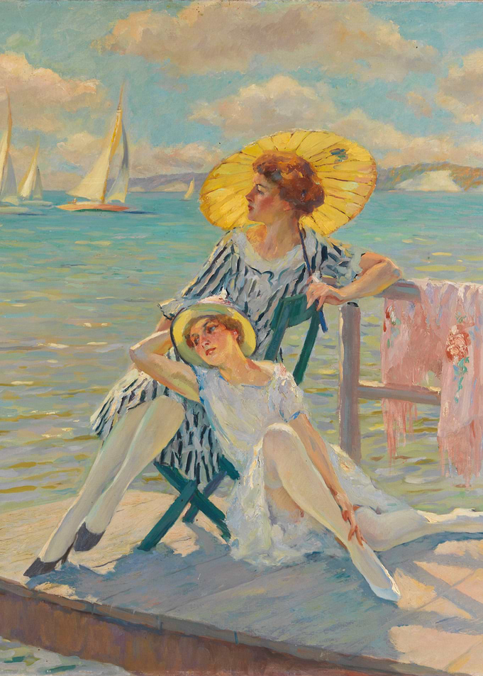 Two Women by the Sea Painting