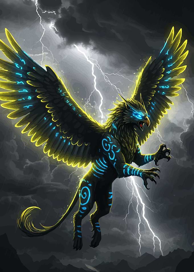 Mystical Griffin in Stormy Sky
