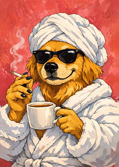Studio Ghibli Style Golden Retriever Spa Portrait – Whimsical Anthropomorphic Dog Art Illustration