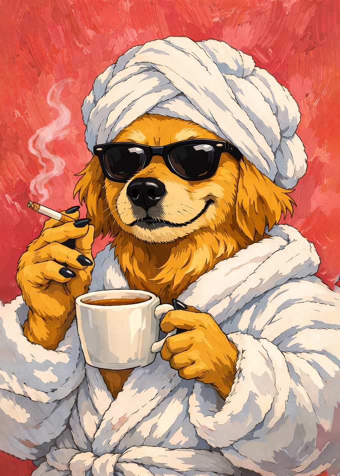 Studio Ghibli Style Golden Retriever Spa Portrait – Whimsical Anthropomorphic Dog Art Illustration