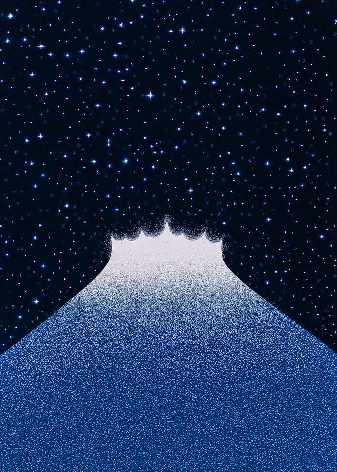Mount Fuji under starry night sky