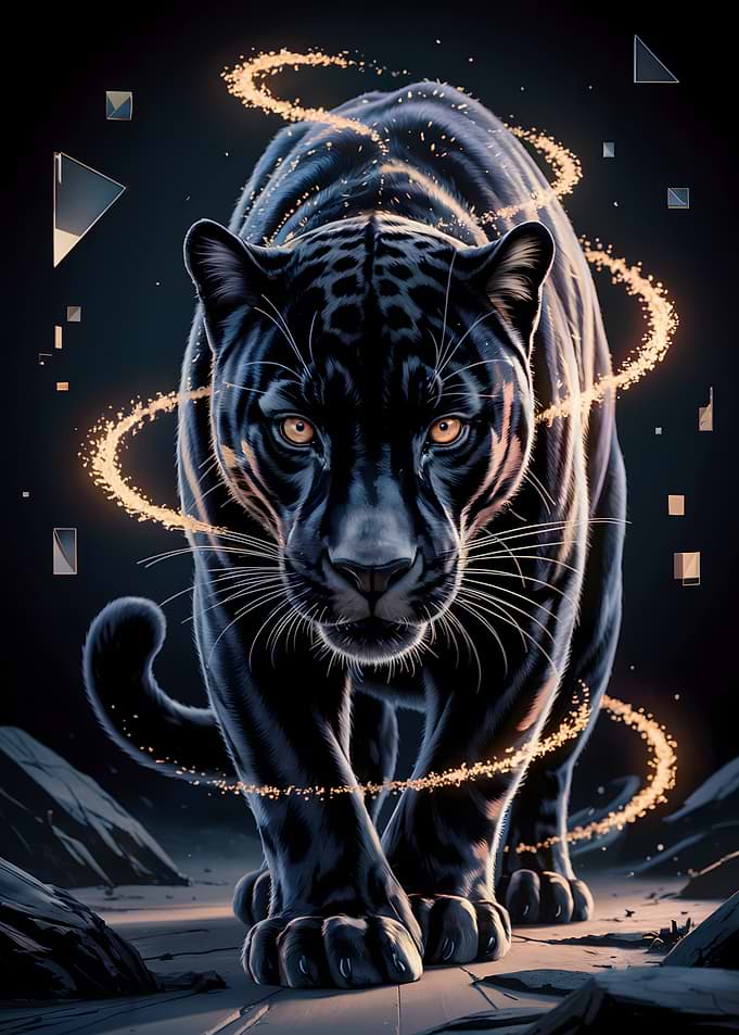 Majestic Black Panther with Golden Aura