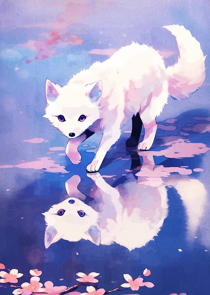 White Fox Reflection