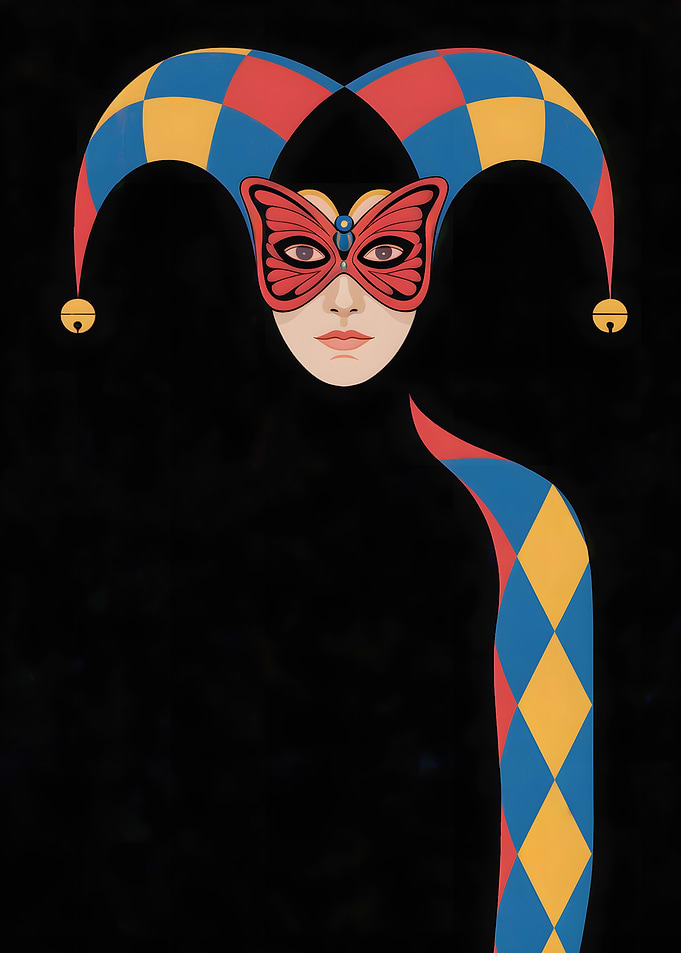 Masked Jester with Harlequin Pattern