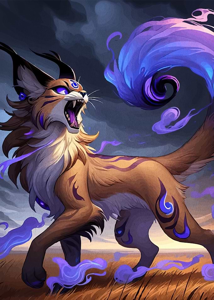Mystical Lynx with Purple Flames
