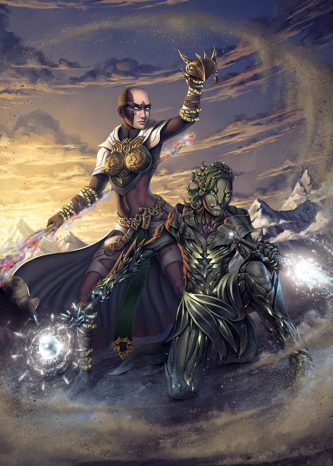 Fantasy Warriors in a Desert Landscape