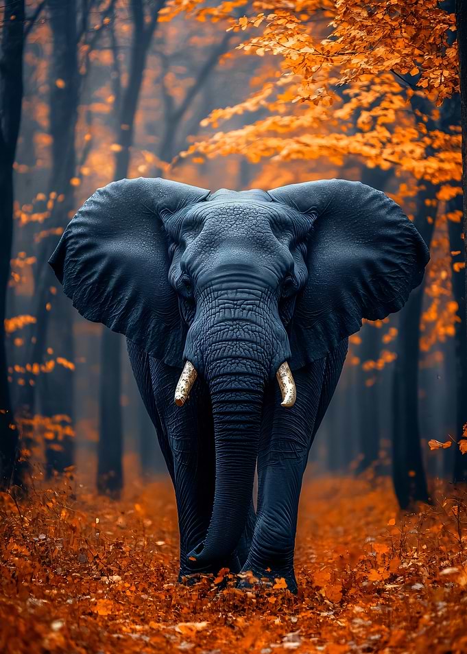 Elephant in Autumn Forest