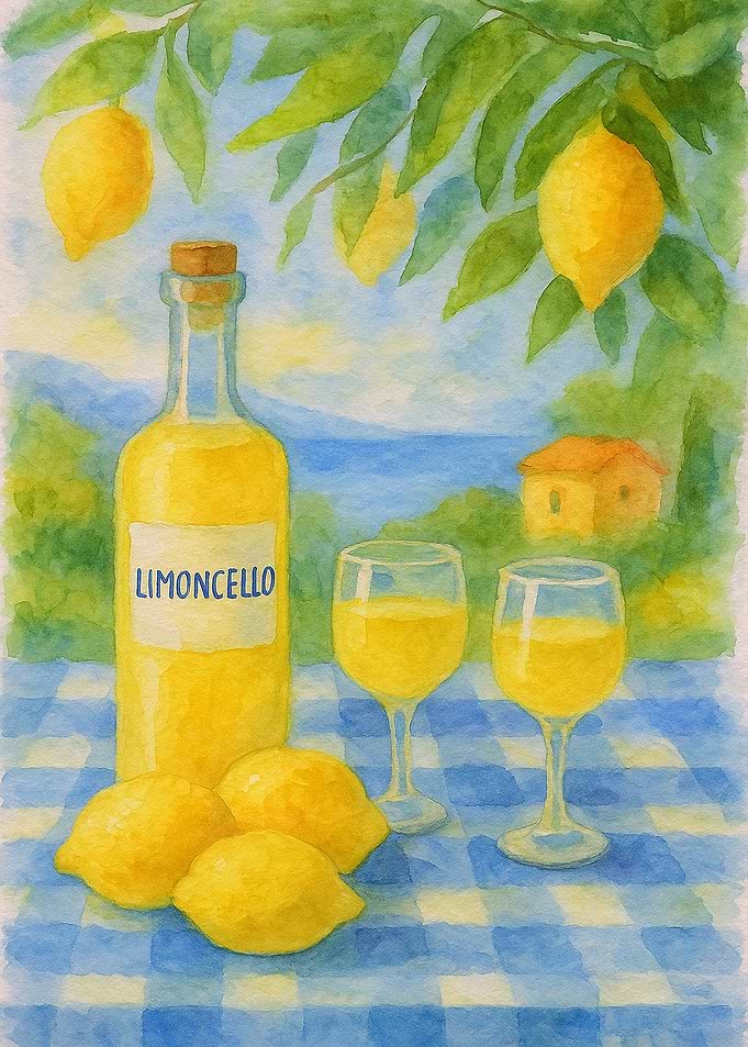 Limoncello Still Life Watercolor Painting