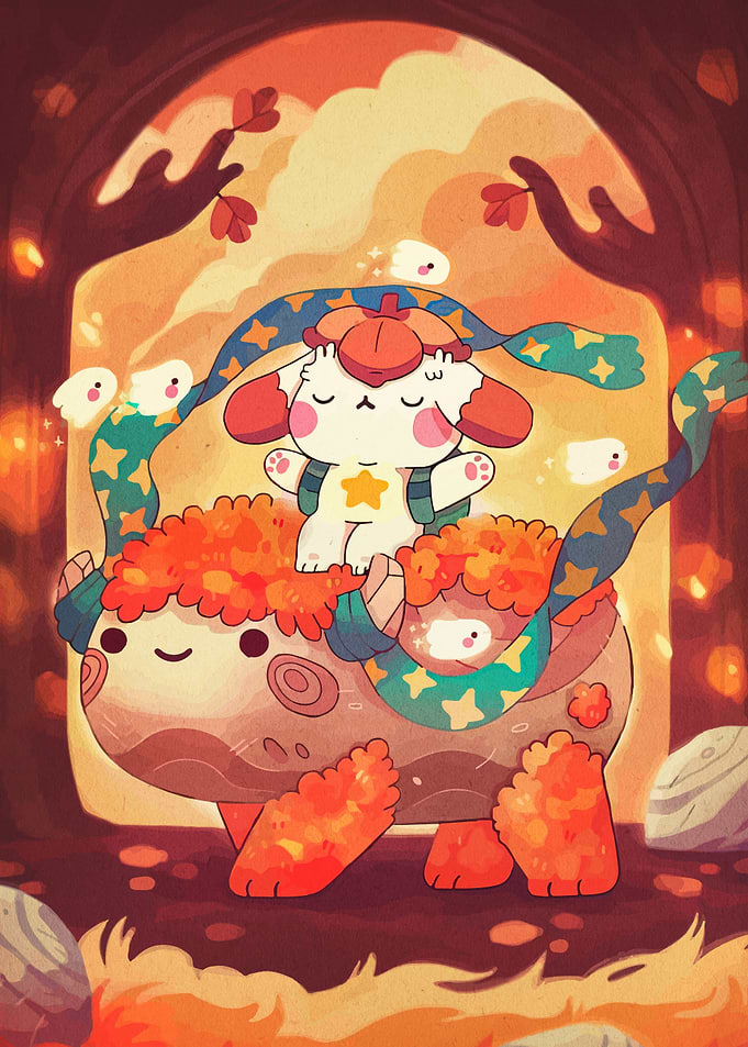 Cute Cartoon Creature with Autumnal Theme