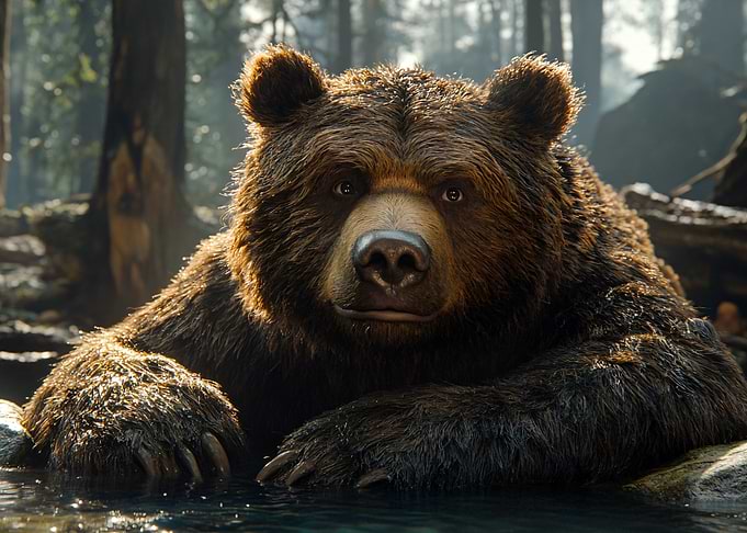 Brown Bear Portrait in Forest Stream
