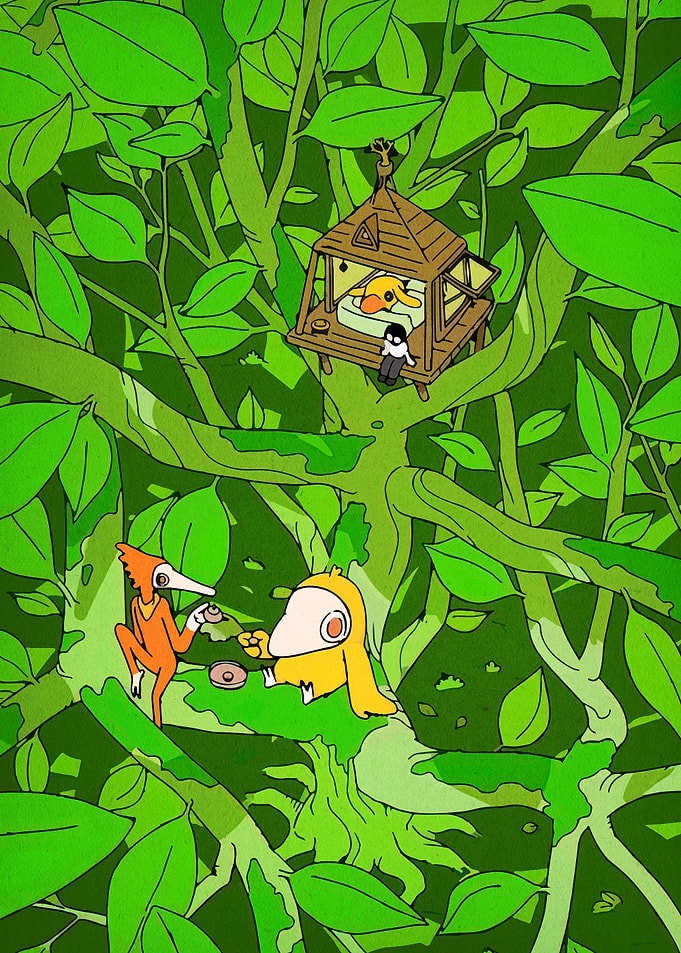 Cartoon Forest Scene with Characters