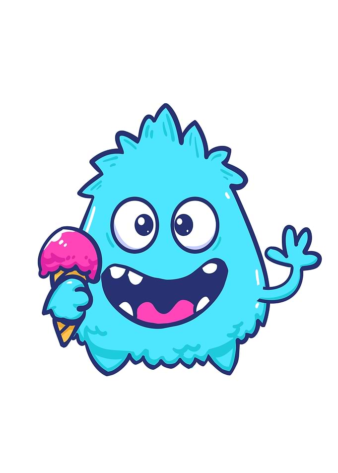 Cute Blue Monster with Ice Cream