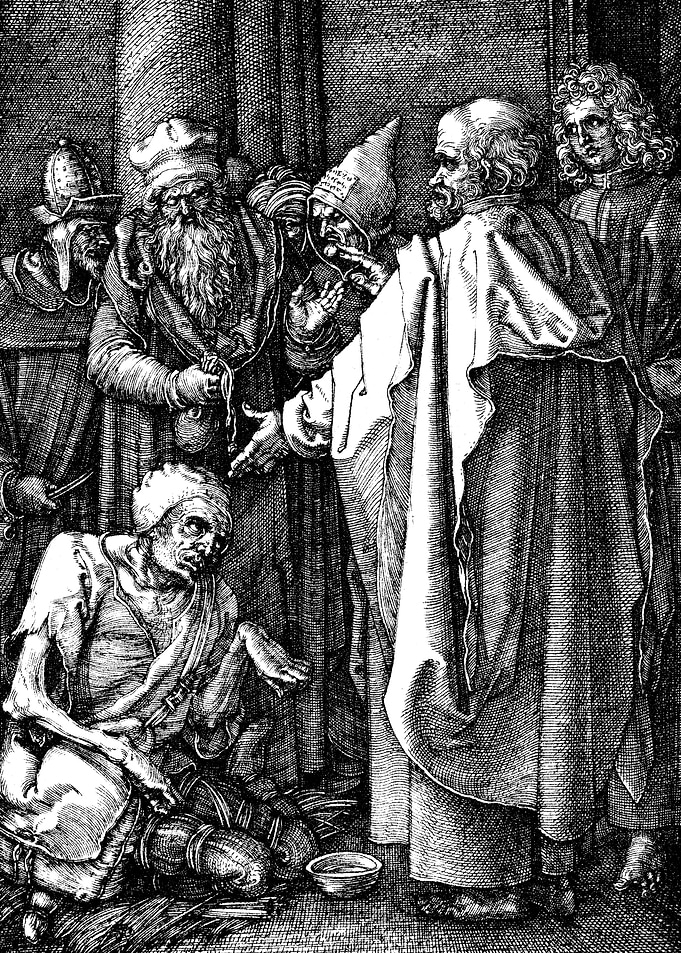 Peter and John Healing the Man Albrecht Durer Engraving