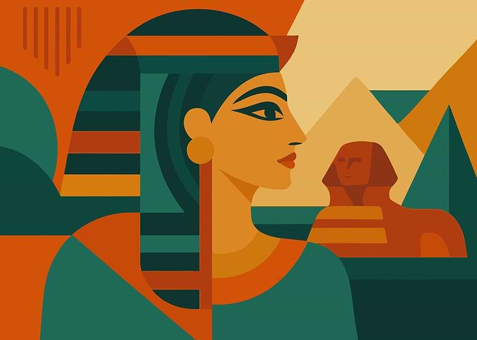 Egyptian Queen and Sphinx Illustration