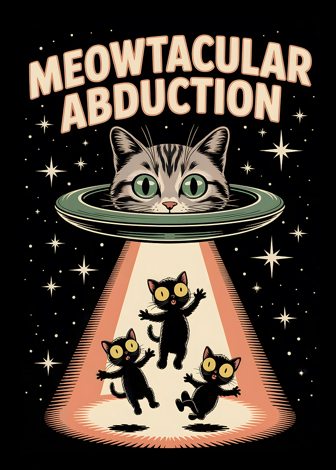 Meowtacular Abduction Cat UFO Art