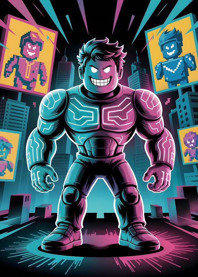 Cyberpunk Hero in Neon Cityscape