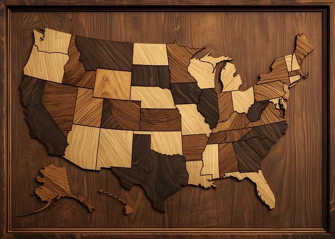 Wooden United States Map Art