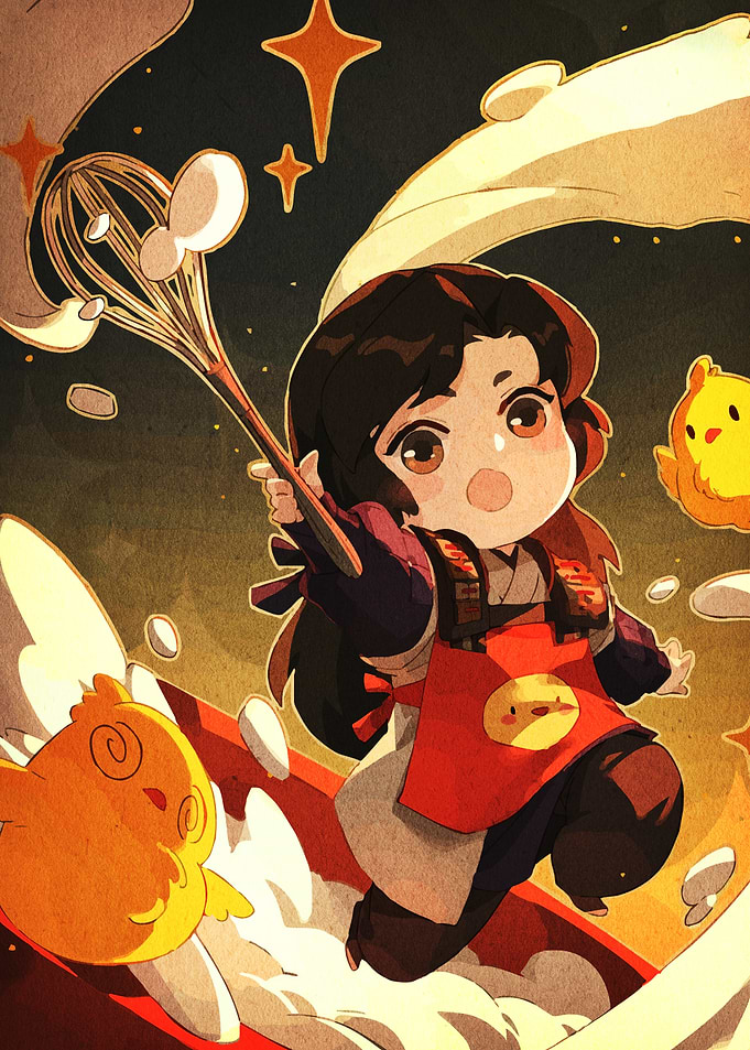 Chibi Chef with Whisk and Chicks