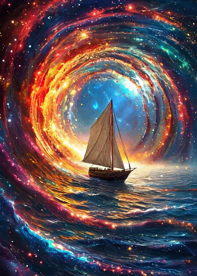 Sailboat in a cosmic vortex