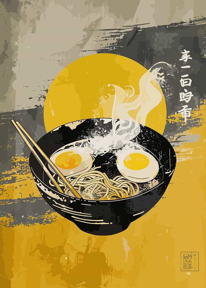 Ramen Bowl with Eggs and Chopsticks