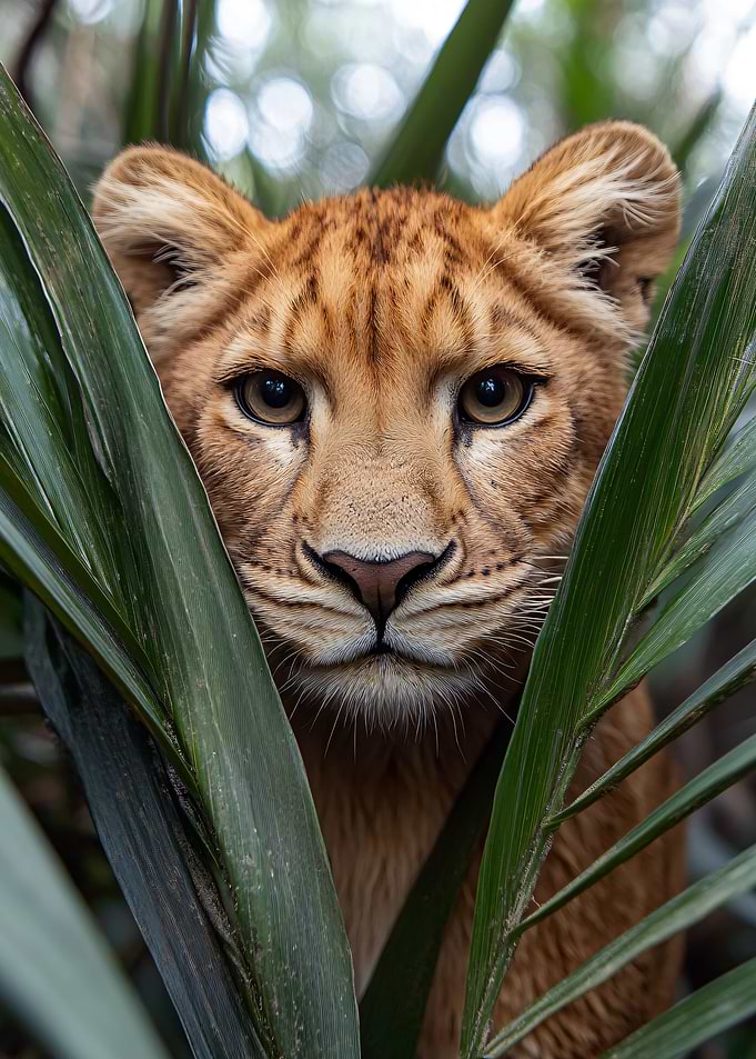 Lion cub portrait in the jungle