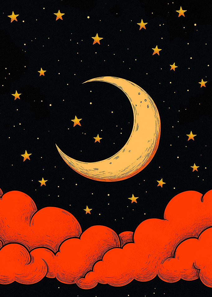 Crescent Moon and Starry Night
