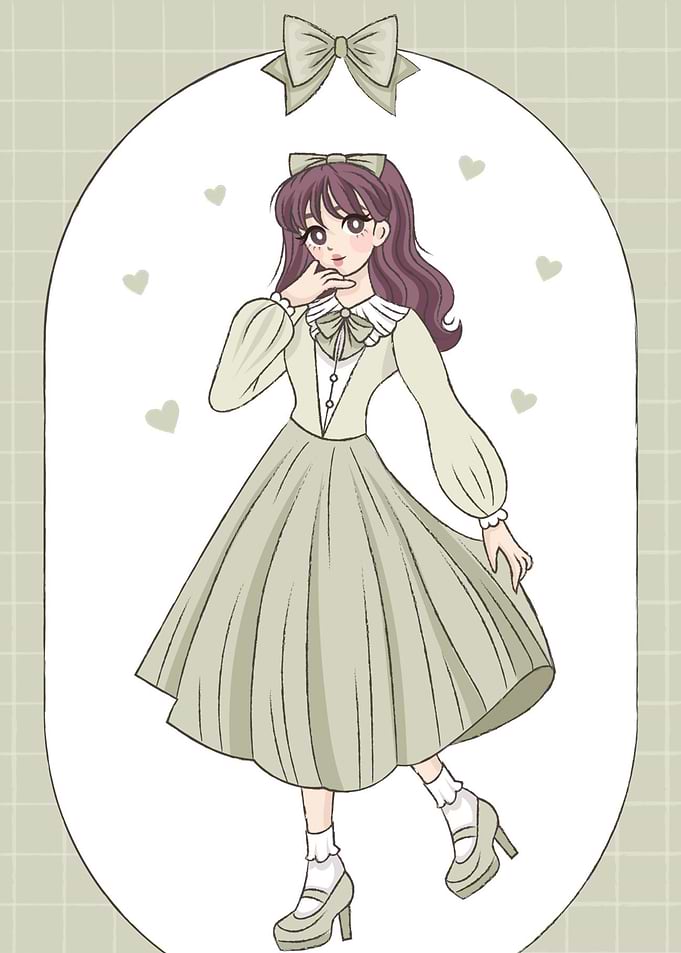 Girl in Green Dress Illustration