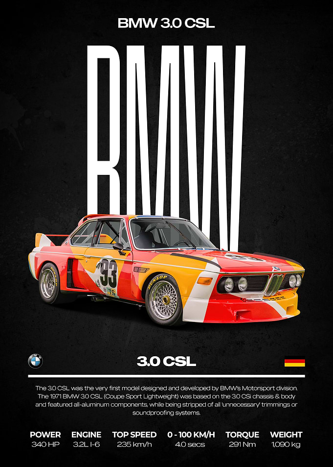 BMW 3.0 CSL Car Poster