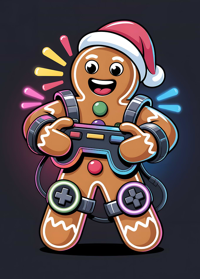 Gingerbread Gamer with Santa Hat
