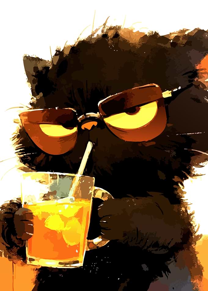 Cool Cat Sipping Drink