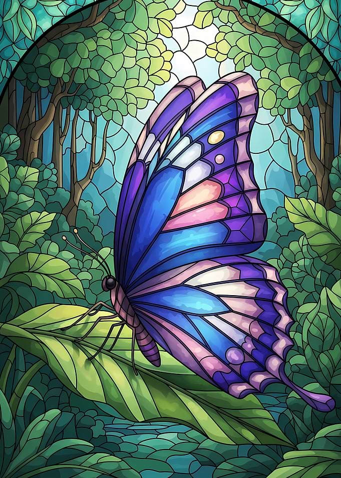 Butterfly in Stained Glass Style