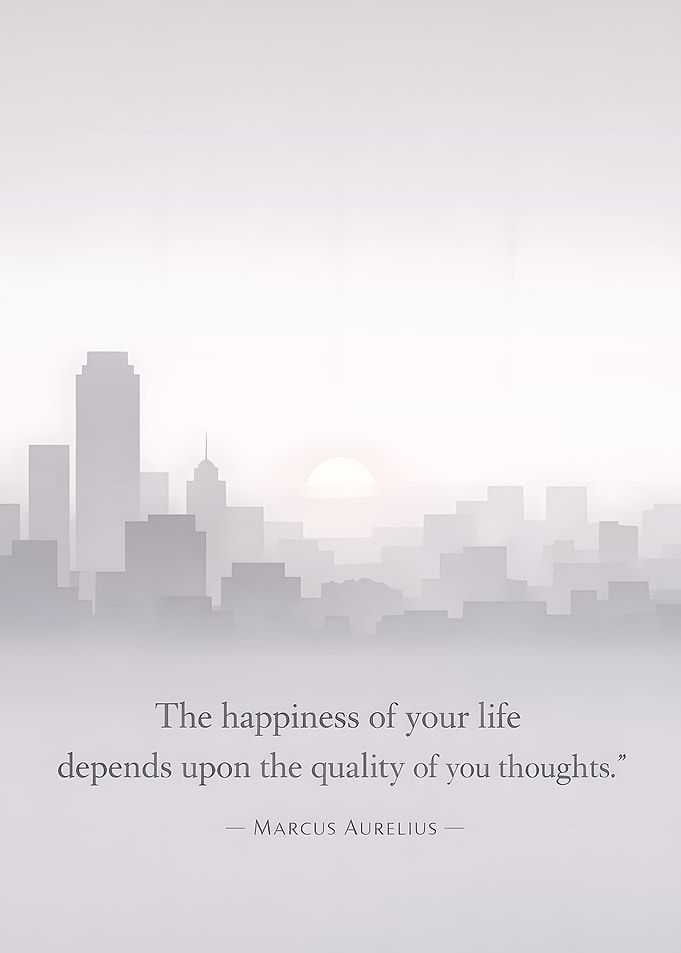 Happiness Quote with Cityscape