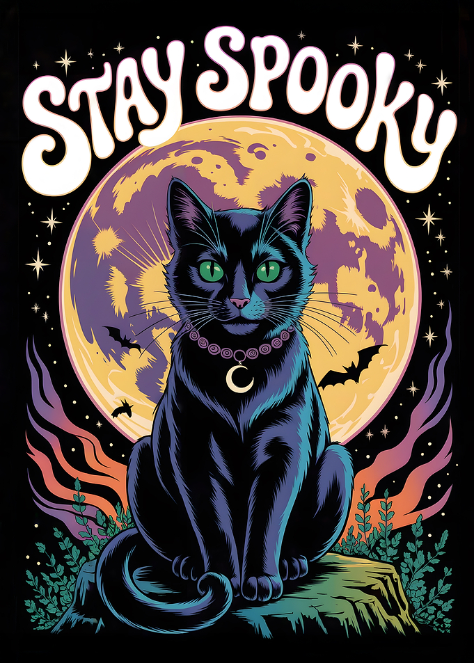 Stay Spooky Black Cat Halloween Art