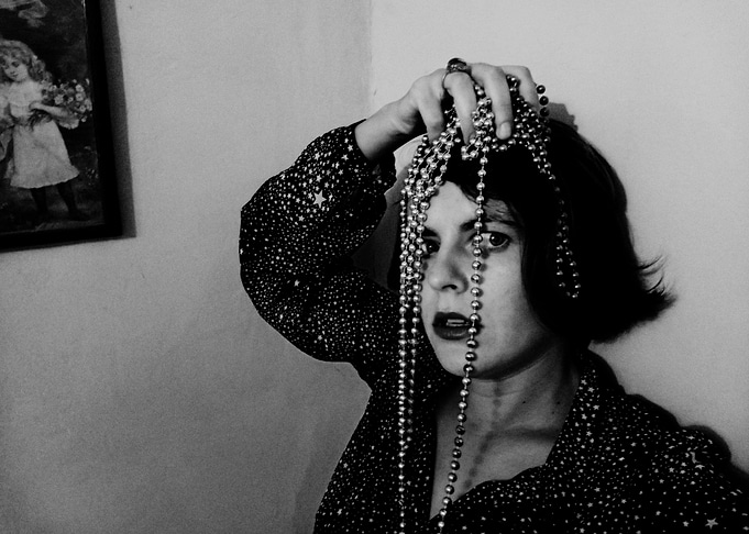 Woman with Beads in Black and White