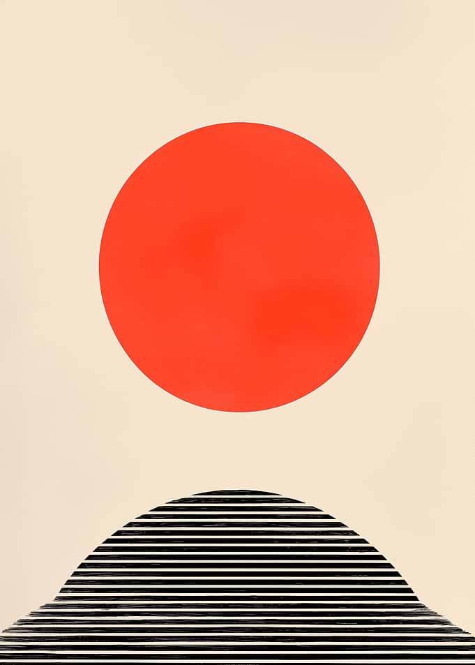 Minimalist Red Circle and Striped Hill