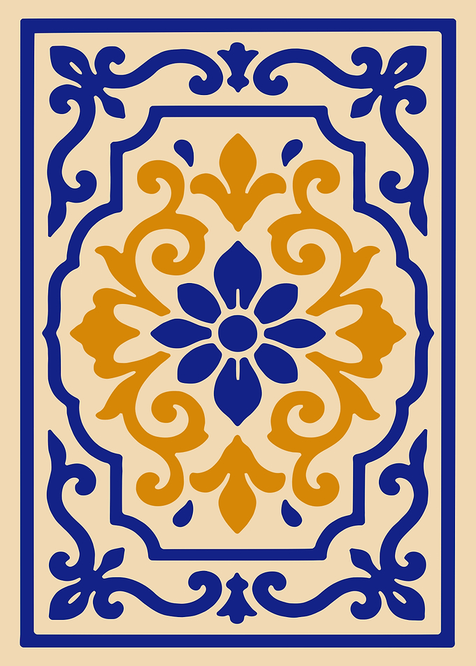 Floral Tile Pattern in Blue and Gold