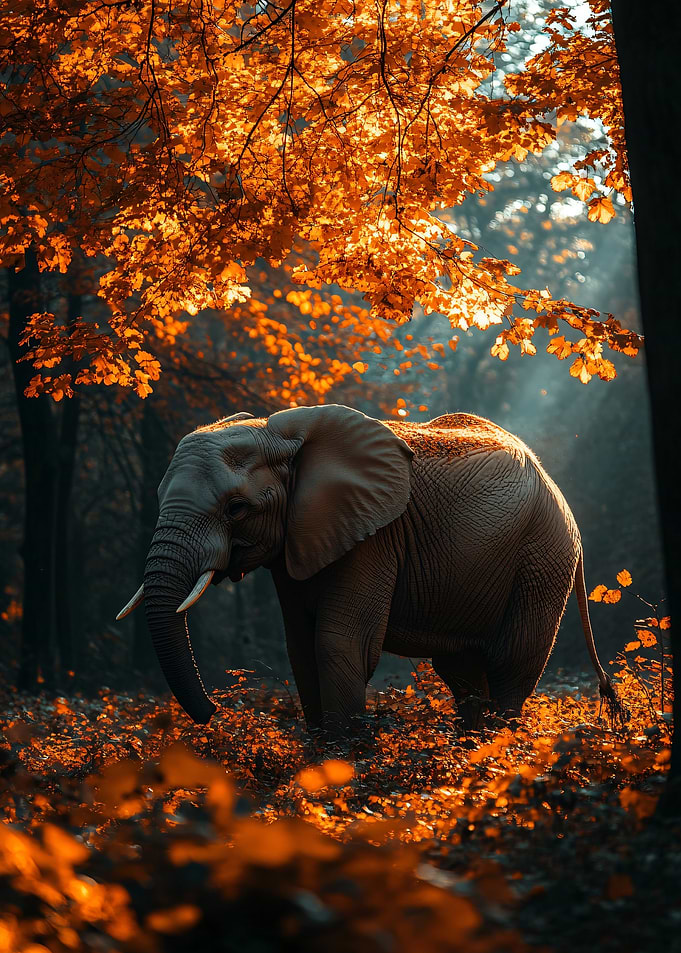 Elephant in Autumn Forest