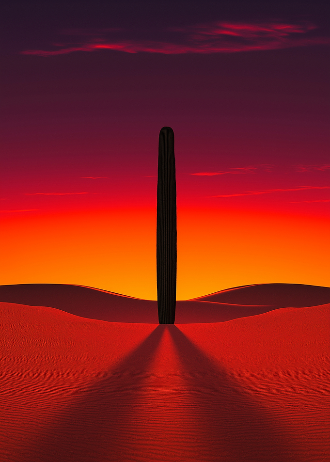 Desert Sunset with Cactus Silhouette