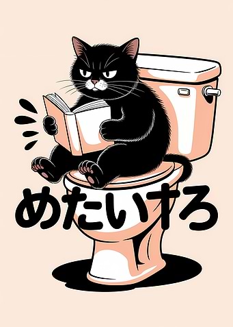 Cat Reading on Toilet Cartoon