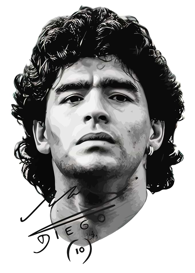 Diego Maradona Portrait with Signature